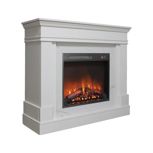 English Elm 44" White Mantel Electric Fireplace Nordic Style with 3d Flame for Living Room W1769S00015