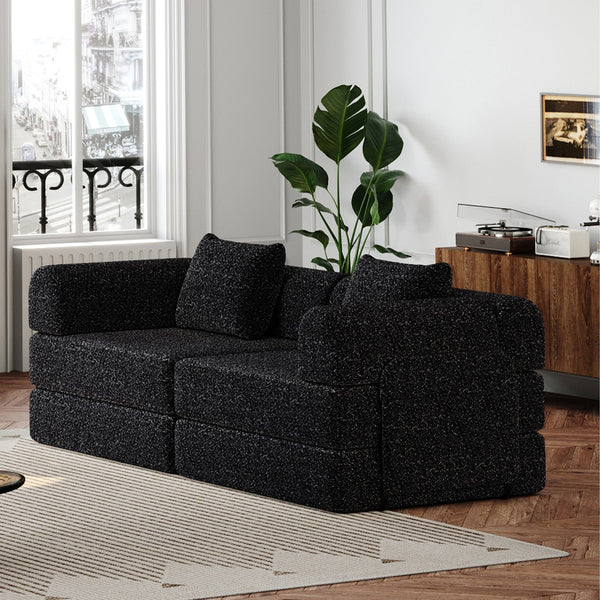 English Elm 72.4-inch Chenille Convertible Floor Sofa Bed with Storage Pockets and Modular Design W3505P355564