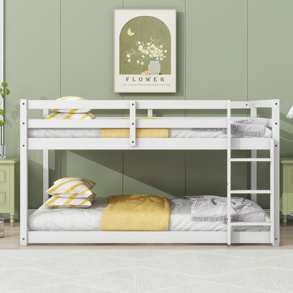 English Elm Solid Wooden Twin Over Twin Bunk Bed In White - Sturdy Rubberwood Frame With Reinforced Slats W504P191646-GIGA