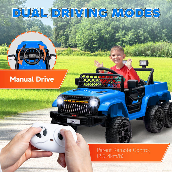 English Elm Qaba 12v Four Motor Kids Electric Ride on Truck with Trailer and Parent Remote Light Blue W2225P249886