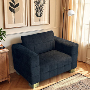 English Elm Fx-p54-1s-be2 Plush Accent Chair with Gold Legs Mid-century Modern Living Room Seat Black W576S00209