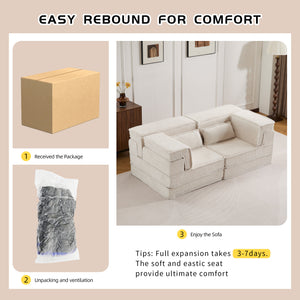 English Elm Compression Modular Sofa Bed - Versatile No Assembly Floor Couch With Soft Circle Fleece Fabric W3723P377147