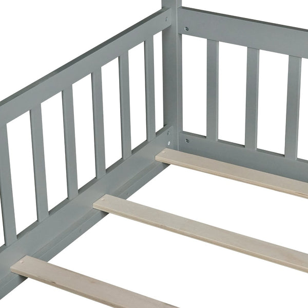 English Elm Twin Teepee Floor Bed With Guardrails And Slats - Cozy, Durable Design For Imaginative Kids' Rooms W504P345780-GIGA