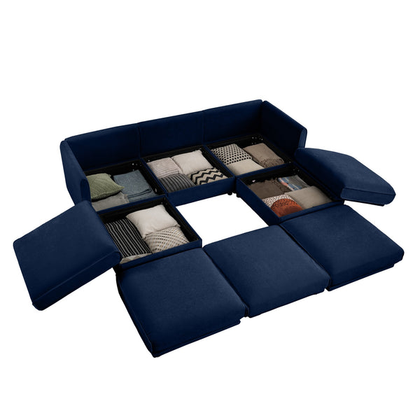 English Elm Elegant Blue Chenille Sofa With Hidden Storage, Ergonomic Design & Modular U-Shaped Comfort For Modern Homes W714S01051