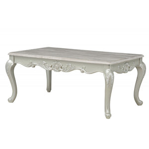 English Elm Traditional Faux Marble Coffee Table Hand Carved Cabriole Legs Antique White Finish B011P457607