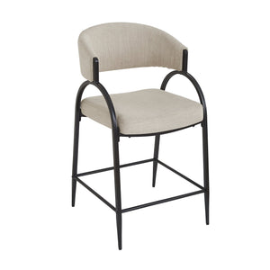 English Elm 25'' Counter Stools Set of 2 Upholstered Fabric Seats Black Metal Frame Kitchen Island N780P369956B
