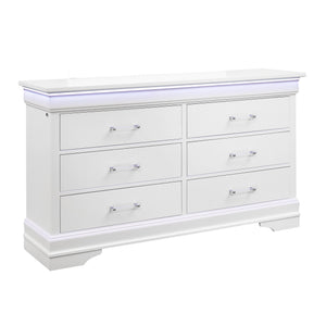 English Elm CHARLSTON Sleigh King Bedroom Set with LED Headboard, Solid Wood & MDF, Turned Legs, Spacious Drawers White 29 L x 22 W x 22 H B201S00221