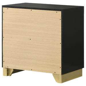 English Elm Sophia Black 2-Drawer Nightstand with Gold Accents, Sleek Bar Pulls, Recessed Base & Smooth Glides — Modern Bedside Storage Elegance B062P299897