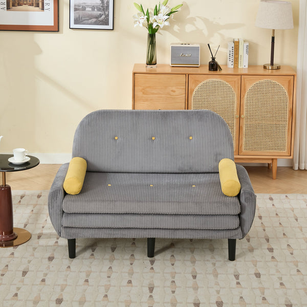 English Elm Gray corduroy loveseat daybed recliner with adjustable back, storage pocket, USB armrest charger, two pillows W570P333063