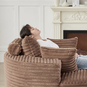 English Elm 55''l 55'l Faux Rabbit Fur Barrel Swivel Chair Cozy 360 Rotation Lounge Seat for Bedroom Brown W834S00593