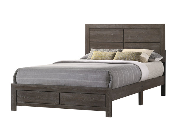English Elm 1pc Queen Size Panel Bed Headboard with LED Lighting, Sleek Sloping Design and Built-In Shelves for Storage and Ambiance Brown,Gray 65.75 L x 28.35 W x 5.31 H B2741P333934