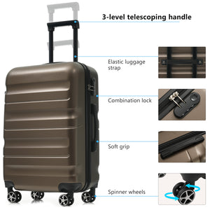 English Elm Hardshell Abs Four Piece Luggage Set with Spinner Wheels Tsa Lock Packing Cubes Brown N730P262653G