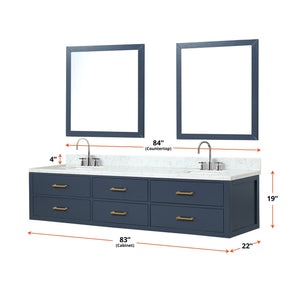 English Elm Blue Double Bath Vanity Set With Carrara Marble Top, Faucets & Mirrors - Stylish & Ready To Install! B2731S01846