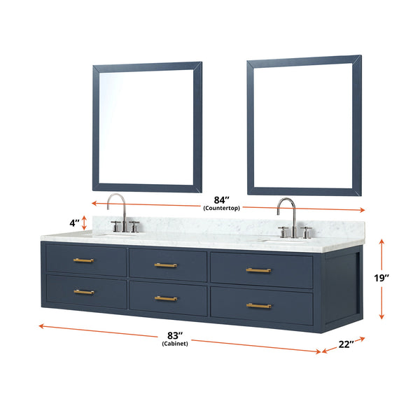 English Elm Blue Double Bath Vanity Set With Carrara Marble Top, Faucets & Mirrors - Stylish & Ready To Install! B2731S01846
