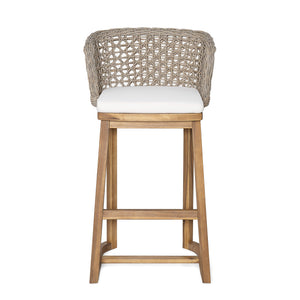 English Elm Outdoor Acacia Wood Barstools Set of 4 Wicker Back Teak Finish Patio Seating N773OB00134B