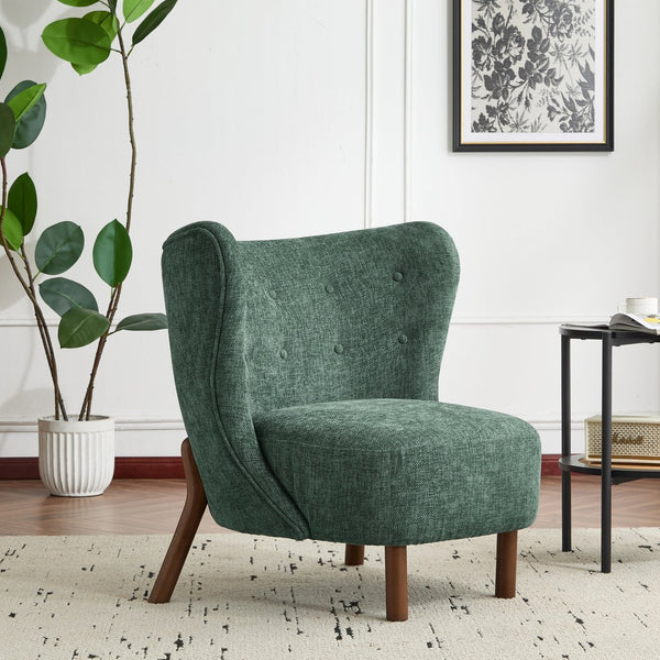 English Elm Christopher Knight Home® - Bella Plush Upholstered Armless Accent Chair with Curved Boucle Design, Birch Wood Legs, Cozy Support Green 31 L x 27 W x 19 H N776P246078G