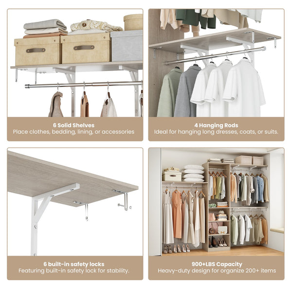 English Elm Closet Organizer: Heavy-Duty Wood Rack With 4 Adjustable Rods & 5 Shelves For 8-Foot Spaces T3623P409169