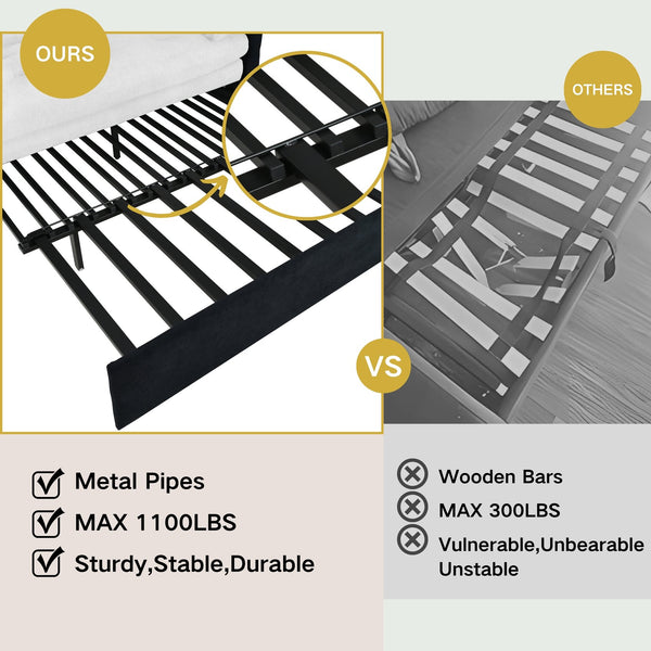 English Elm Convertible Pull Out Sofa Bed Queen Size with Steel Frame, Dual Armrests, Chenille Sleeper Couch with Storage and Casters White+Black W3163P269663