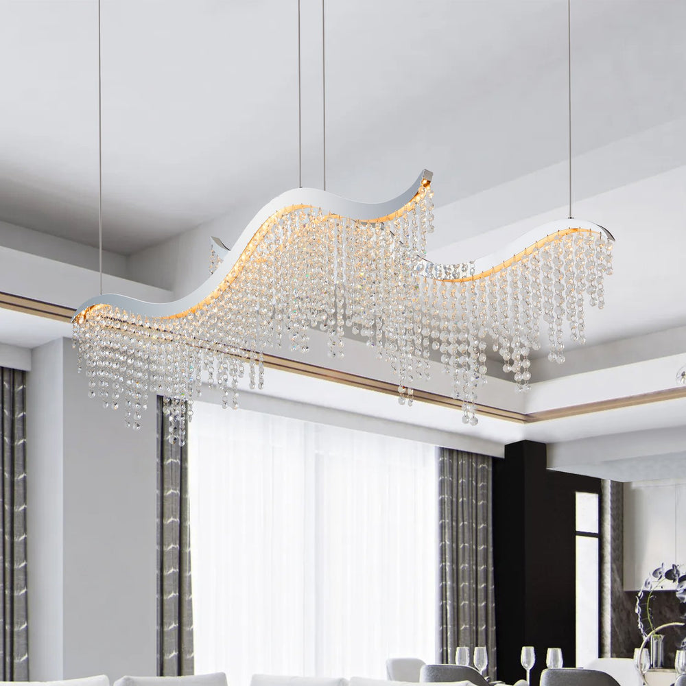 English Elm 36-inch K9 Crystal Wave Chandelier Chrome Led Fixture for Dining Room or Entryway W2312P415979