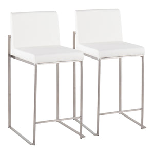 English Elm Fuji Contemporary High Back Counter Stool Set Of 2 - Stylish Stainless Steel & White Faux Leather B202P221963