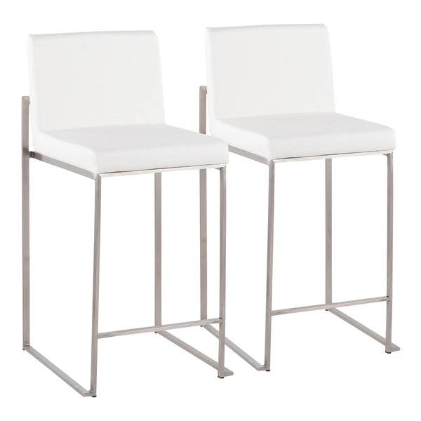 English Elm Fuji Contemporary High Back Counter Stool Set Of 2 - Stylish Stainless Steel & White Faux Leather B202P221963