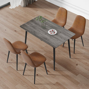 English Elm 1 Table and 4 Chairs Set.Gray Wood Grain Table With Mdf Tabletop and Black Iron Legs.A Set Of 4 Modern Medieval Style Chairs, Equipped With Soft Cushions and Black Metal Legs.Dt-1226,B0501A