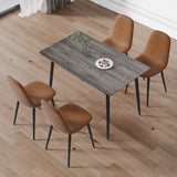 Gray Wood Grain Table with MDF Top & Black Iron Legs + 4 Modern Medieval Style Chairs with Soft Cushions & Black Metal Legs