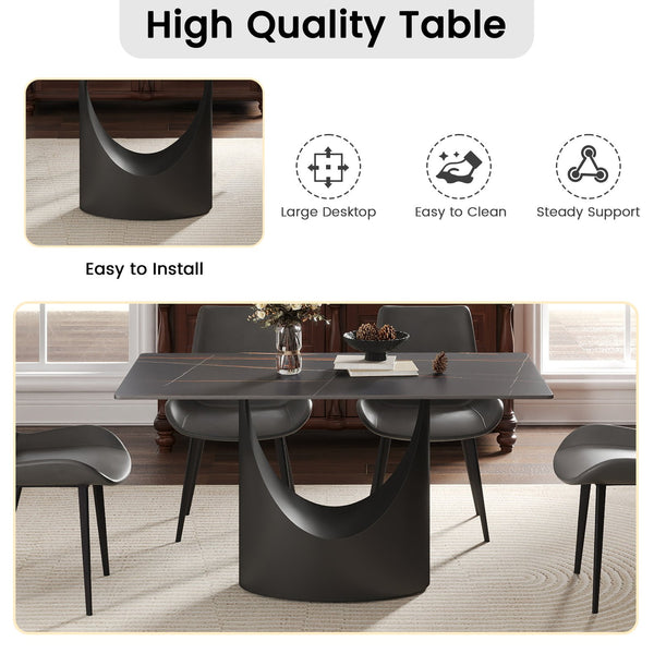 English Elm 55.12"Modern Sintered Stone Dining Table with Bronze Iron Legs — Sleek Rectangular Top, Seats 6, 400 lb Capacity Black W1535S00564