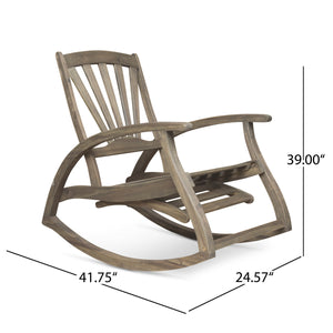 English Elm Christopher Knight Home® - Outdoor Acacia Wood Rocking Chair with Retractable Footrest, Durable Weather-Resistant Porch Patio Seating Comfortably Grey 63337.00GRY
