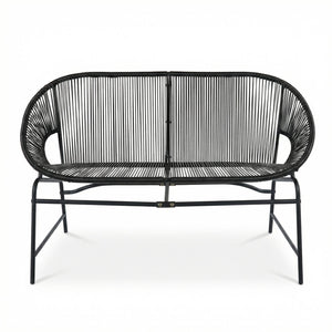 English Elm Condessa Outdoor Pe Rattan Loveseat Iron Frame Weather Resistant Patio Seating Black N775P423051B