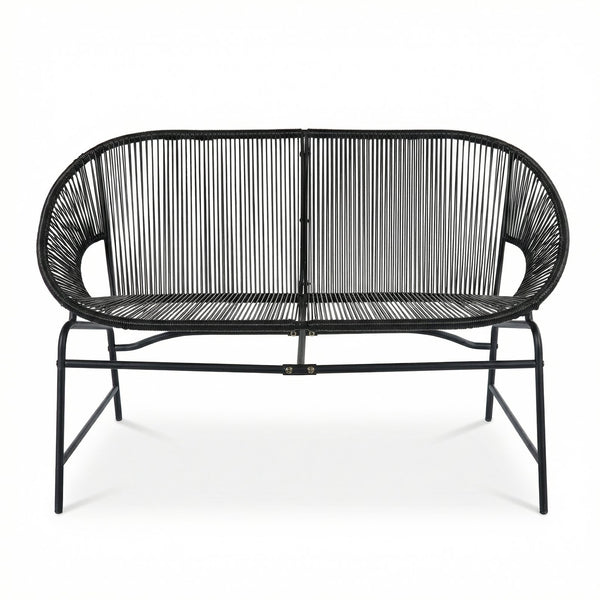 English Elm Condessa Outdoor Pe Rattan Loveseat Iron Frame Weather Resistant Patio Seating Black N775P423051B