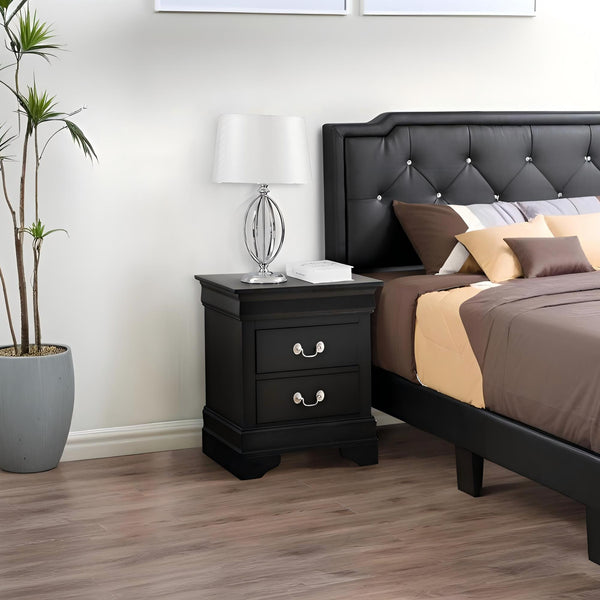 English Elm Elegant Modern Nightstand with Dovetail Drawers, Silver Hardware, Durable Wood Veneer for Bedroom Storage Black 30 L x 25 W x 20 H B078118333