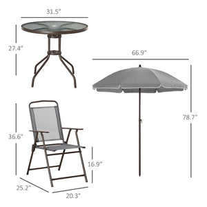 English Elm Outsunny 6-Piece Patio Dining Set With Umbrella – Stylish Outdoor Dining For 4, Gray Folding Chairs W2225P174318-GIGA