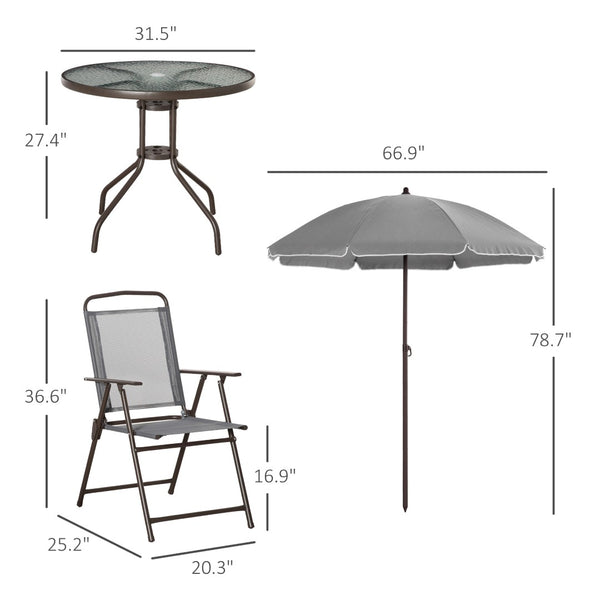 English Elm Outsunny 6-Piece Patio Dining Set With Umbrella – Stylish Outdoor Dining For 4, Gray Folding Chairs W2225P174318-GIGA