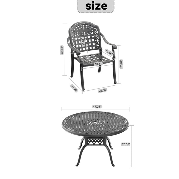 English Elm 5-Piece Elegant Cast Aluminum Patio Furniture Set With Cozy Blue Cushions For Outdoor Relaxation W1710S00135