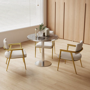 English Elm Round Tulip Bistro Table Faux Marble Top Gold Pedestal Base for Small Dining Spaces W3316P421500