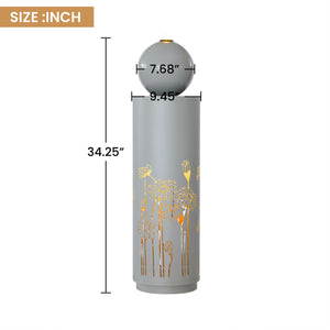 English Elm 34.25"h Light Gray Metal Floral Cutout Outdoor Fountain with Dual Led Sphere Top N765P355072G