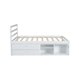 English Elm Full Size Wood Platform Bed With Removable Storage Shelves, Built-In Two Storage Drawers For Added Convenience, White