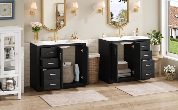 English Elm 72'' Bathroom Vanity With Ceramic Sink - Solid Wood Freestanding Storage Cabinet & Soft-Close Drawers N710SS00015B