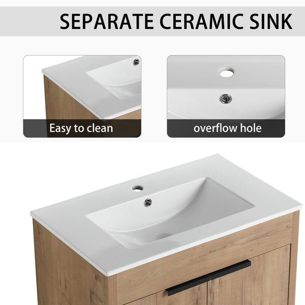 English Elm 72 Inch Freestanding Bathroom Vanity With Ceramic Sink, Soft-Close Doors, And Ample Storage Space W999S00323