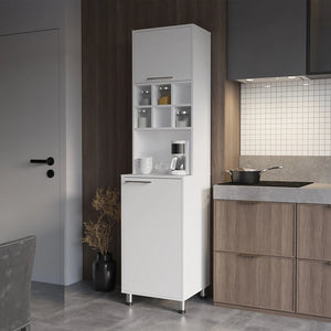 English Elm White Kitchen Pantry with 7 Shelves, Pneumatic Doors, Slim 80" Storage Cabinet for Modern Kitchens B062P290239