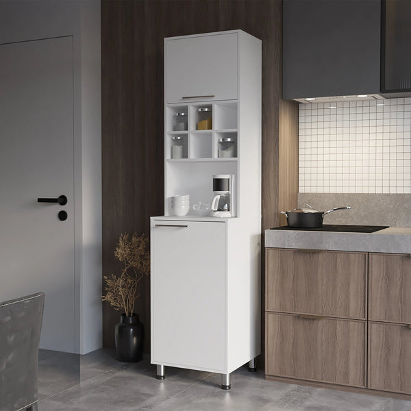 English Elm White Kitchen Pantry with 7 Shelves, Pneumatic Doors, Slim 80" Storage Cabinet for Modern Kitchens B062P290239