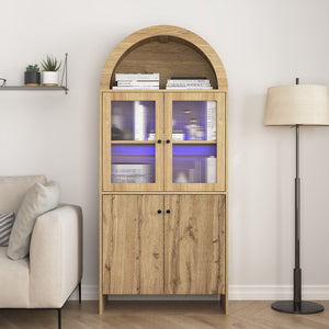 English Elm Natural Wood Grain Mdf Dome Cabinet with Led Lighting for Snack and Beverage Storage W3226P279091