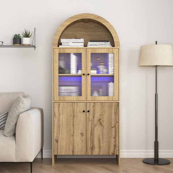 English Elm Natural Wood Grain Mdf Dome Cabinet with Led Lighting for Snack and Beverage Storage W3226P279091