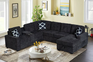 English Elm Multifunctional Modular Sectional Sofa with Hidden Storage Cup Holders and Flexible Seating Dark Grey B2730S00076