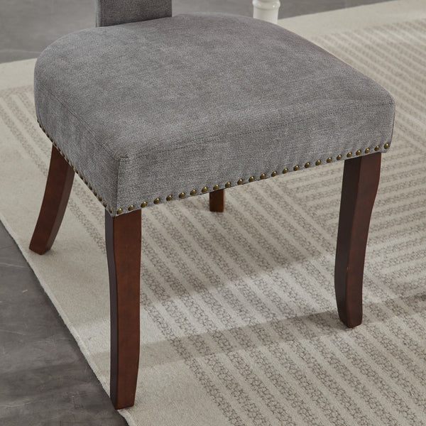 English Elm Mid Curved Back Dining Chairs Set of 2 with Copper Nail Trim, High-Density Foam Seats, Walnut Legs Gray W1143P186367