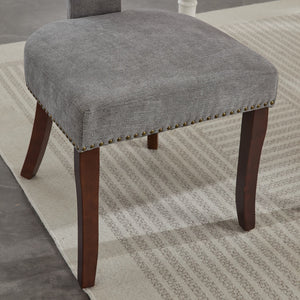 English Elm Mid Mid Century Modern Dining Chair with Curved Back, Copper Nail Trim, High-Density Foam & Walnut Legs Gray W1143P186367