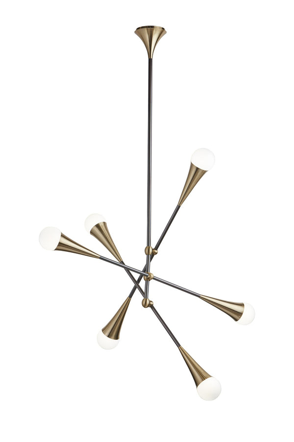 Sunpan ZENITH Modern Sputnik Chandelier - Adjustable Brass & Black Fixture for Stylish Illumination Decor 103807