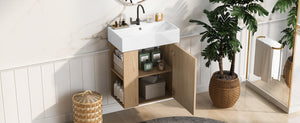 English Elm 21.6 Modern Floating Bathroom Vanity with Ceramic Basin, Wave Door, Rose Gold Handle, Space-Saving Wood N729P170390D