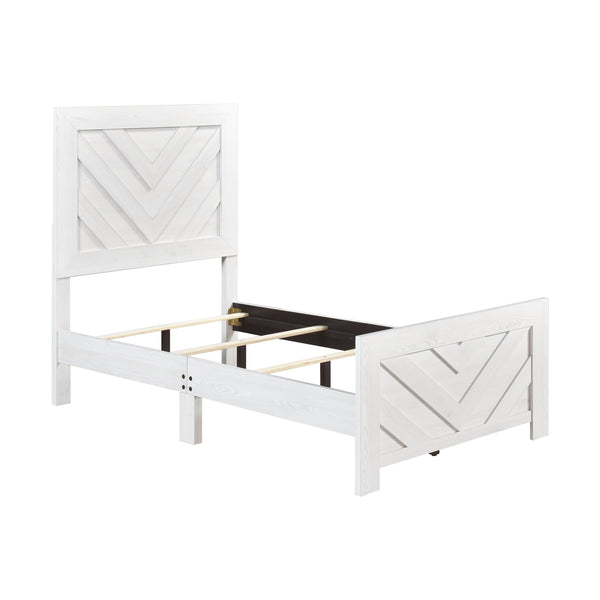 English Elm Contemporary Rustic V-pattern Panel Bed Twin Frame with Weathered Wood Grain Veneer White B011P250489